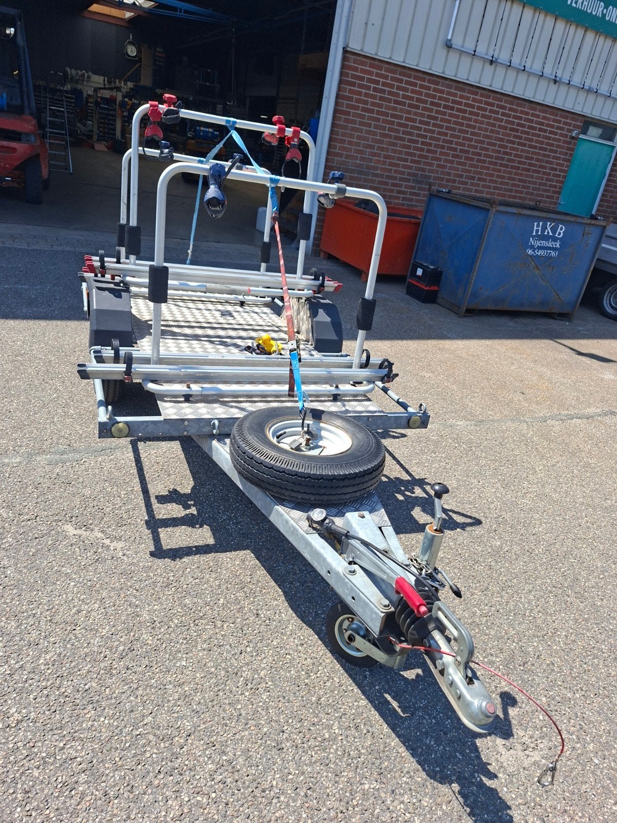 Gebruikte fietstrailer aanhanger 3,5m voor 6 fietsen, Watersport en Boten, Ophalen, Gebruikt, Minder dan 6 meter, Geremd