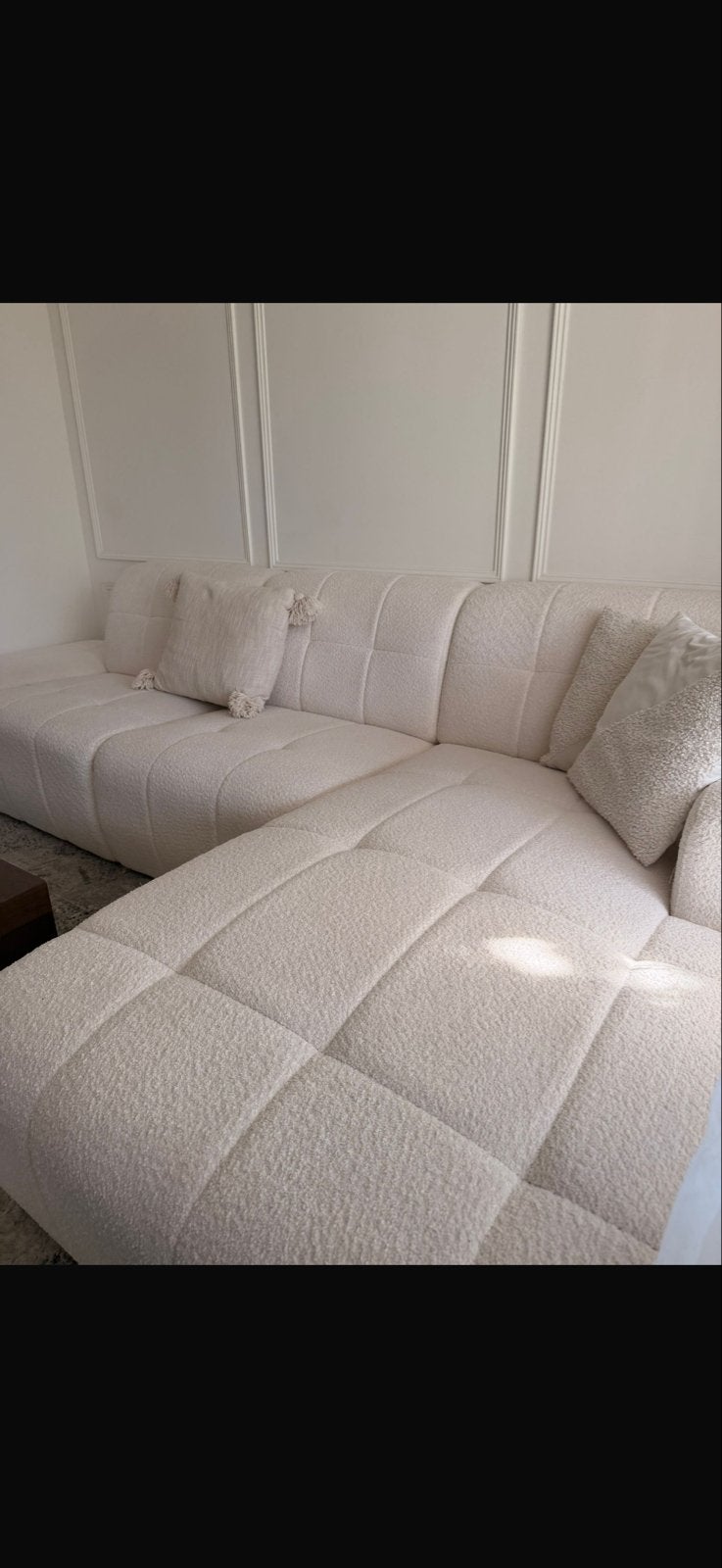 Moderne Hoekbank teddy  Stof -  Wit, 100 tot 125 cm, Hoekbank, 300 cm of meer, Ophalen of Verzenden