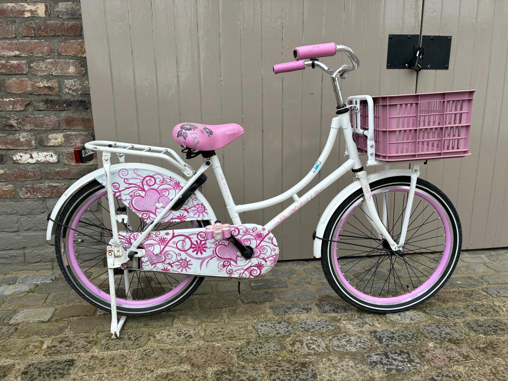 Meisjesfiets Popal wit met roze 22 inch, Ophalen, Terugtraprem, 22 inch, Gebruikt