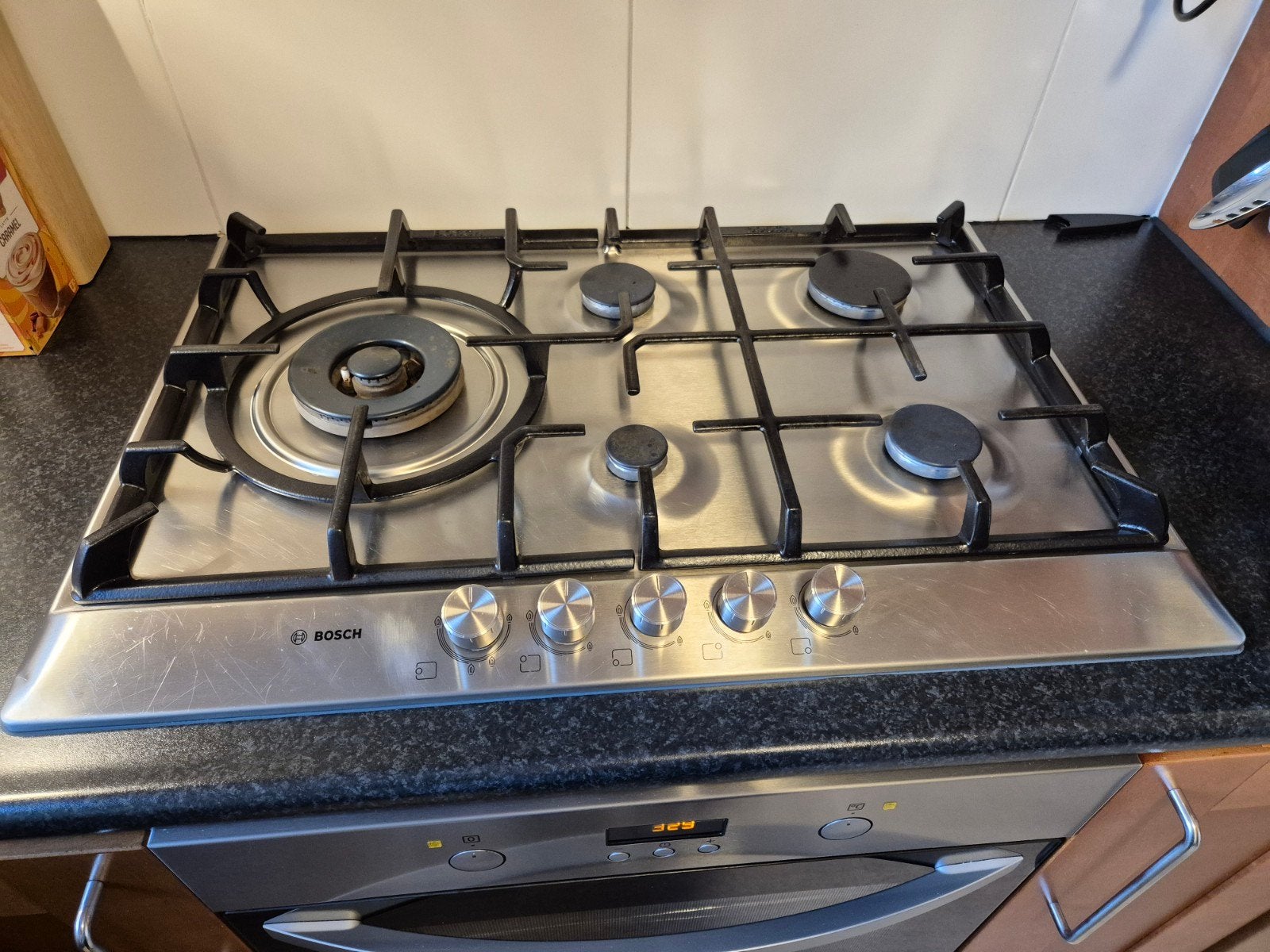 Bosch Serie 6 Inbouw Gaskookplaat RVS 5 Branders Wokbrander, Ophalen, Gebruikt, Inbouw, Gas