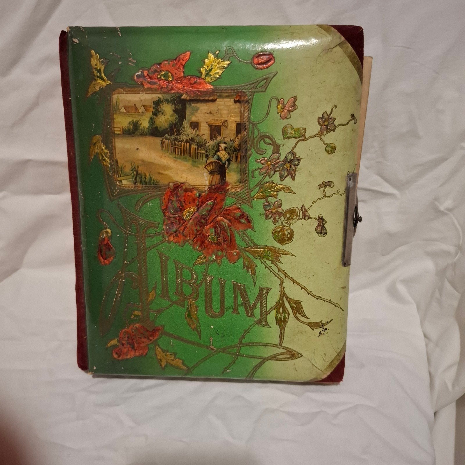Antiek fotoalbum met slot - Uniek verzamelobject, Stevige kaft, Gebruikt, Plakboek, Overige merken