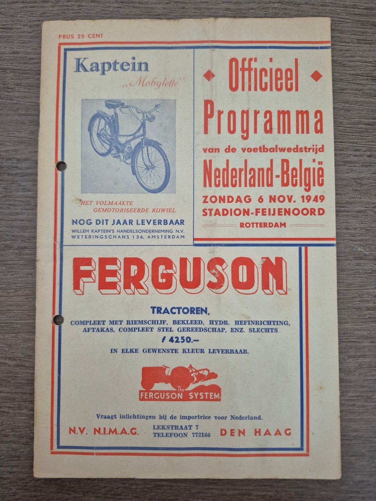 Officieel Programma Voetbalwedstrijd Nederland-België 1949, Ophalen of Verzenden, Gelezen, Onbekend, Catalogus