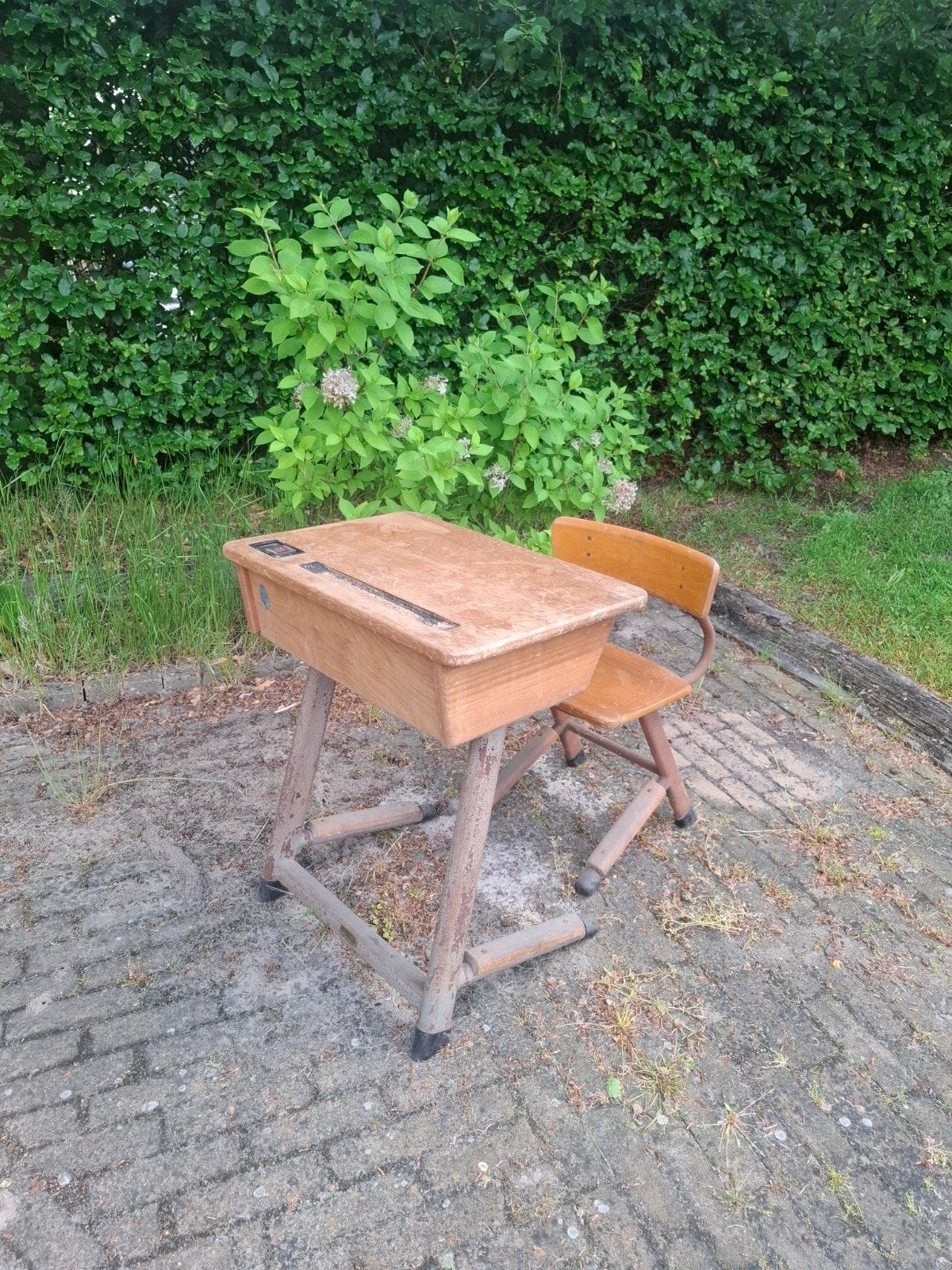 Antiek schoolbankje, Antiek en Kunst, Antiek | Meubels | Stoelen en Banken, Ophalen
