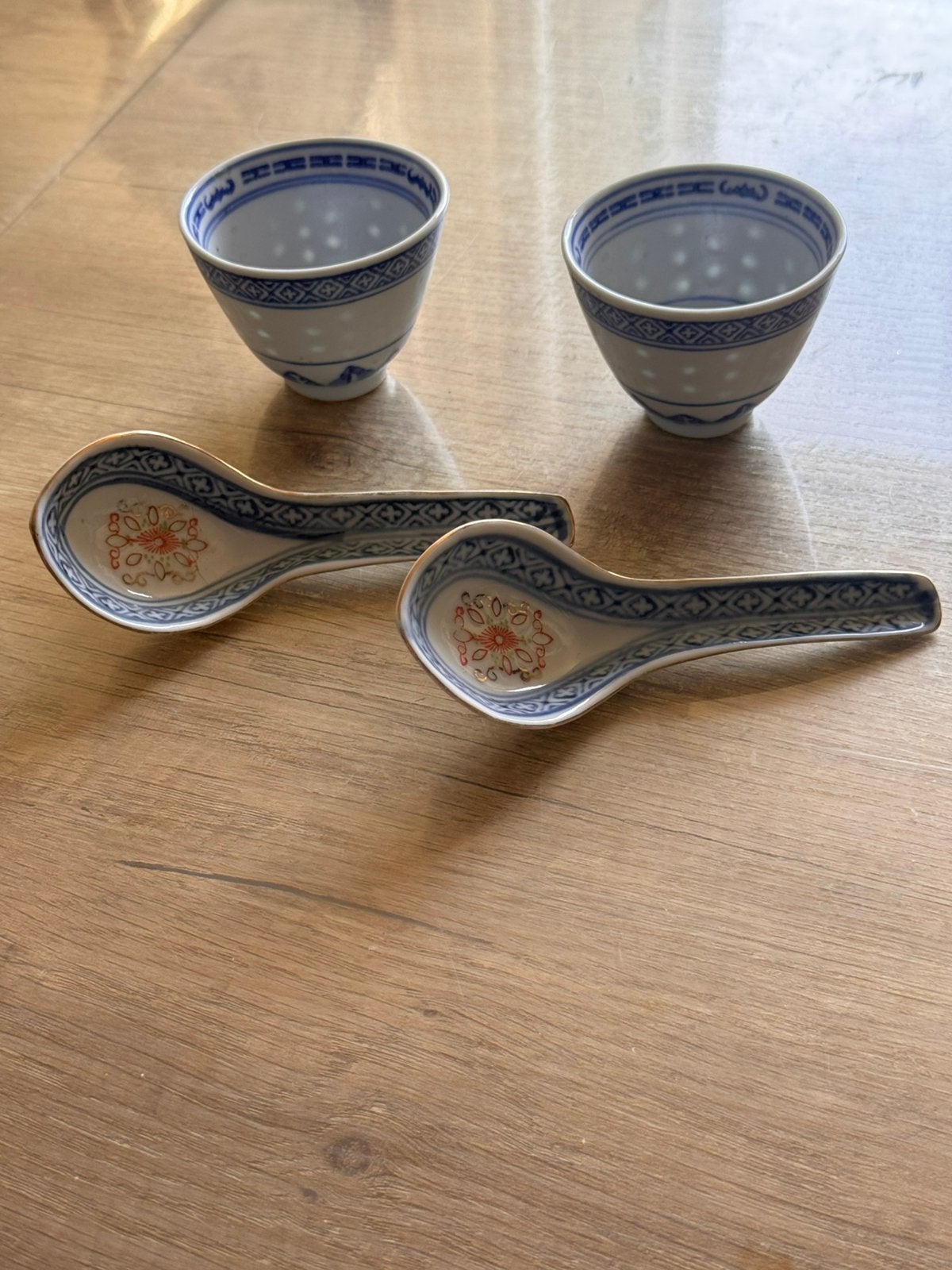 Vintage Chinese Rijstkorrel Porselein Set, Ophalen of Verzenden
