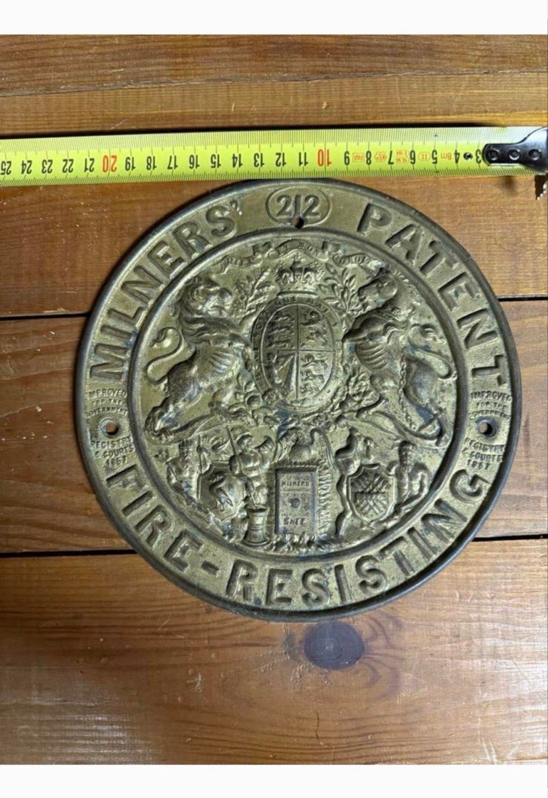 Antieke Milners' 212 Patent Brandwerende Kluis Plaat, Ophalen of Verzenden