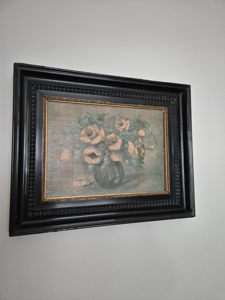 Oud schilderij met bloemen in vaas, ingelijst, Antiek en Kunst, Kunst | Schilderijen | Klassiek, Ophalen