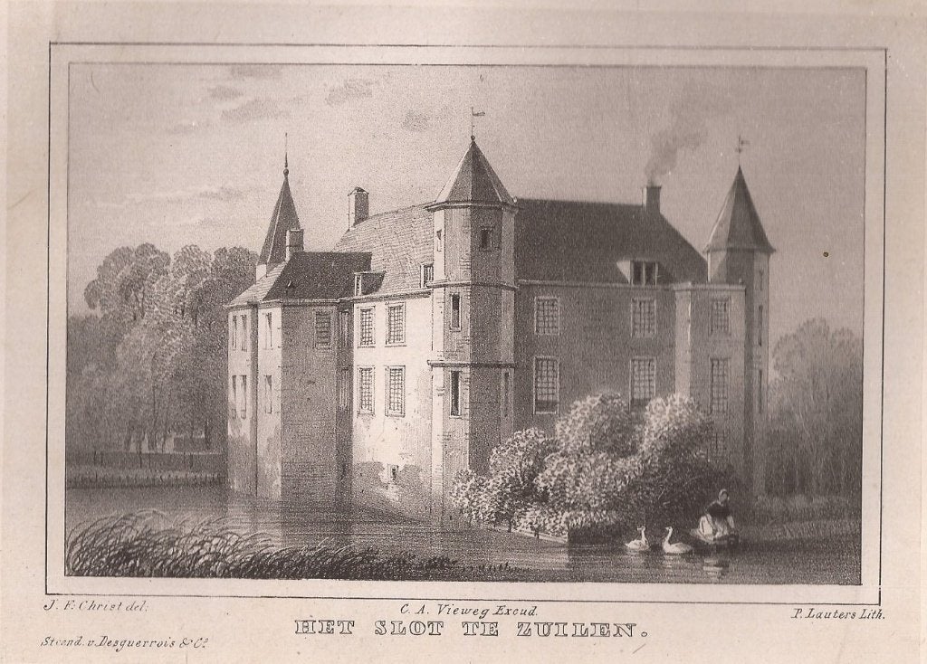 Het Slot te Zuilen - Zuylen in Utrecht Litho 1846, Antiek en Kunst, Origineel, 1800 - 1899, Architectuur, 13 cm