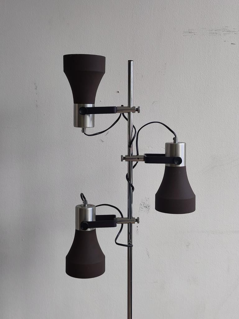 Vintage staande lamp met 3 spots metalen vloerlamp, Ophalen, Gebruikt, Mid century modern dutch design, .