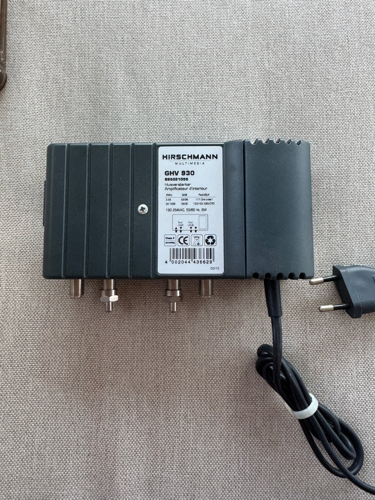 Hirschmann GHV 930 Huisversterker - Kabel TV Versterker, Audio, Tv en Foto, Versterkers en Receivers, Ophalen of Verzenden, Gebruikt