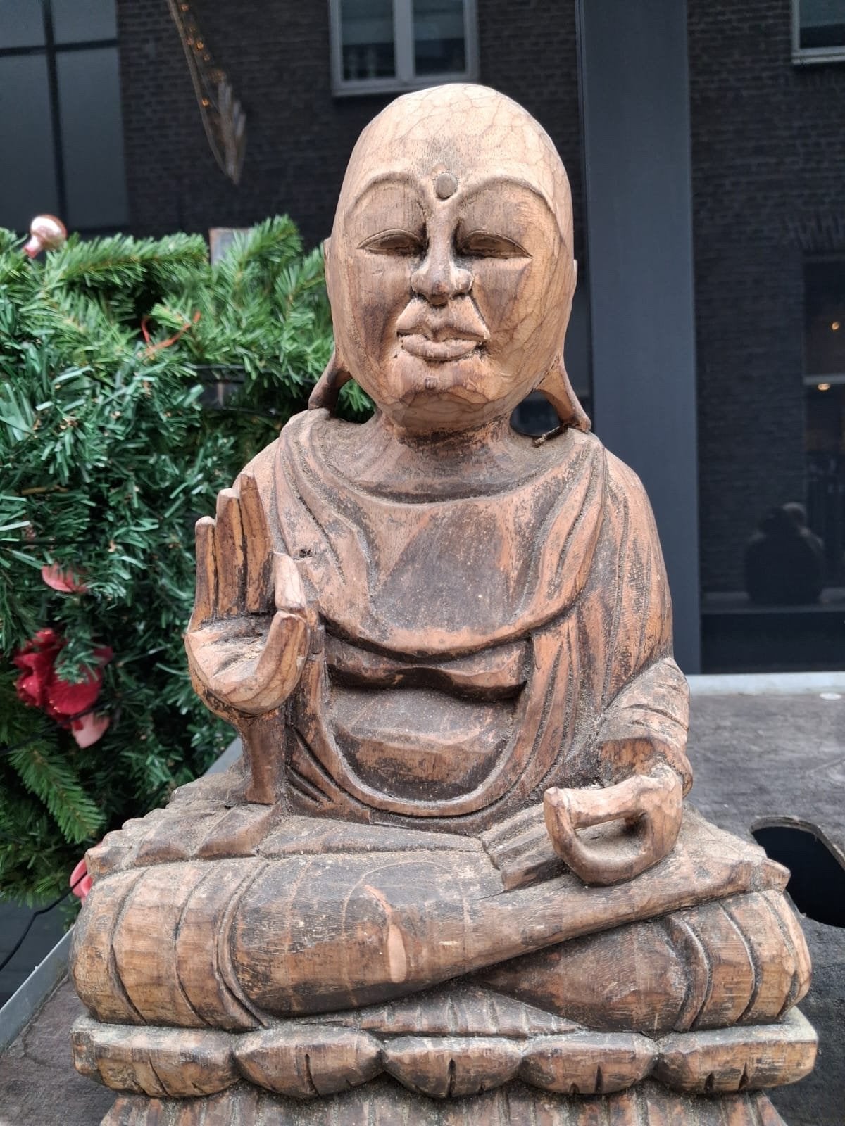 Houten Boeddha Beeld - Handgesneden, Ophalen of Verzenden, Handgemaakt, 20 - 50 cm, Beeld