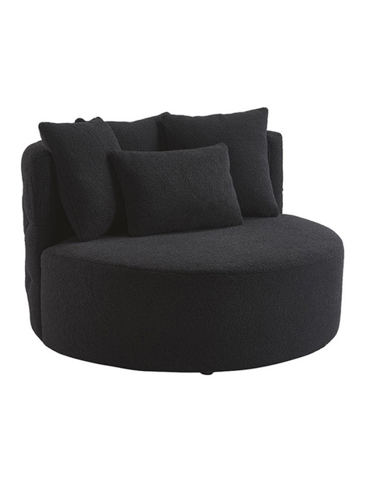 Zwarte fauteuil poef loveseat boucle nieuw kussens rond, Westwing, Nieuw, 75 tot 100 cm, Ophalen of Verzenden
