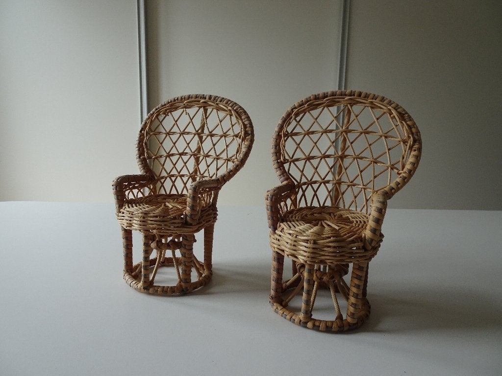 Rotan poppenstoel barbie stoel pop riet 2x, Ophalen of Verzenden, Gebruikt, Barbie