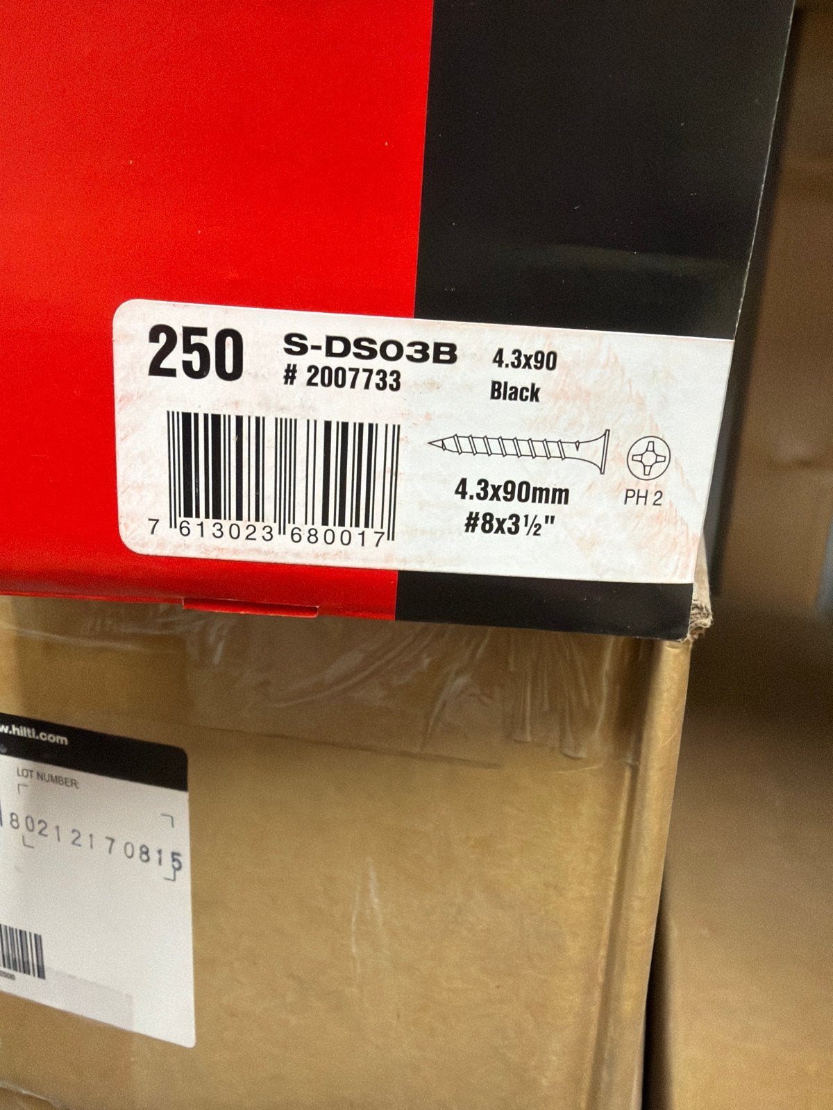 200 Doosjes Hilti Schroeven 4.3x90mm - Totaal 50.000 Schroev, Doe-het-zelf en Verbouw, Ophalen of Verzenden, Nieuw, 50 tot 100 mm