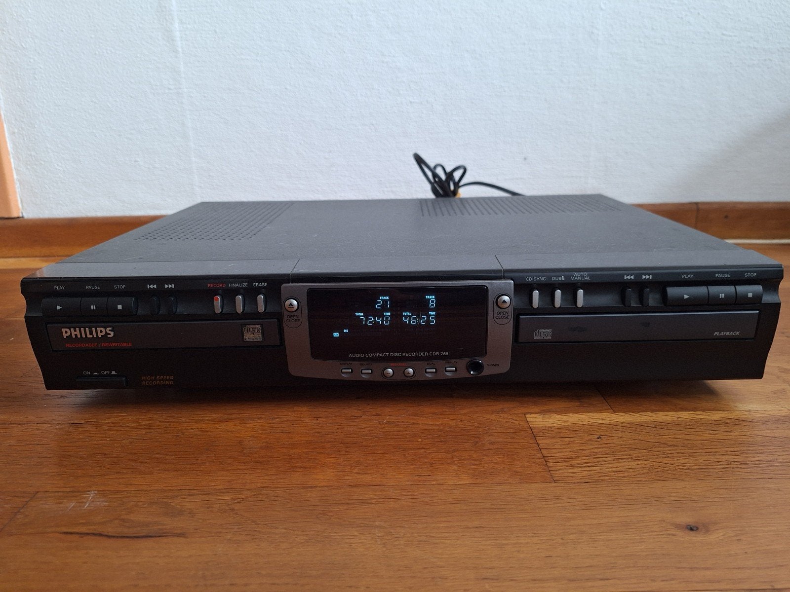 Vintage Philips CDR 765 - Dual Deck Audio CD recorder/speler, Ophalen of Verzenden, Gebruikt, Philips