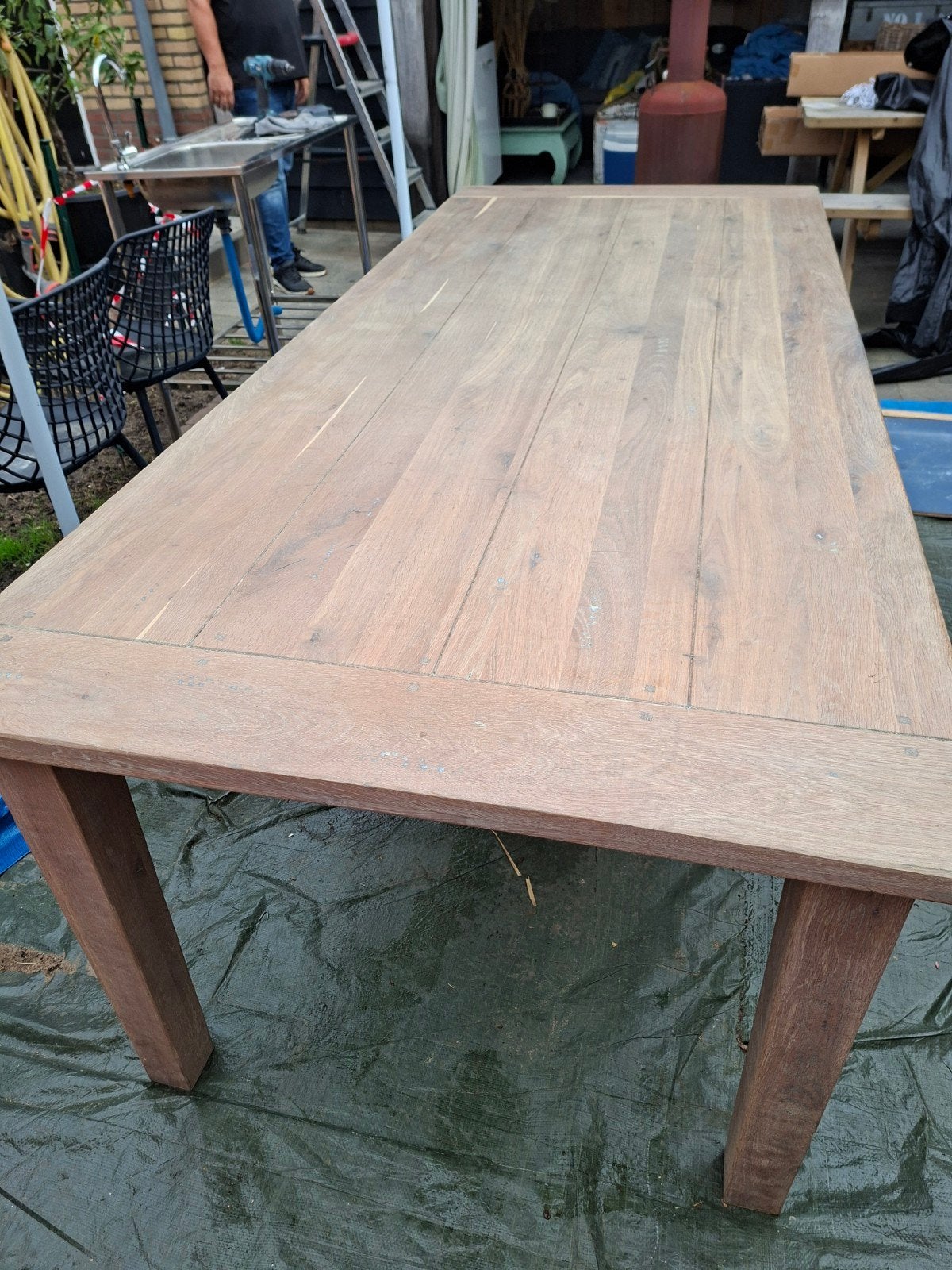 Eikenhouten tafel met whitewash afwerking, Ophalen, Gebruikt, Eikenhout, 50 tot 100 cm