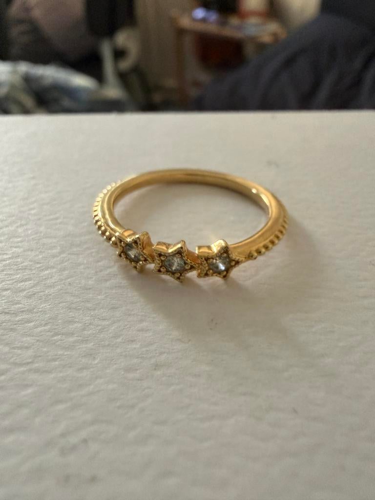 Pandora 3 sterren gouden ring maat 54, Met kristal, Gebruikt, Ophalen of Verzenden, 17 tot 18