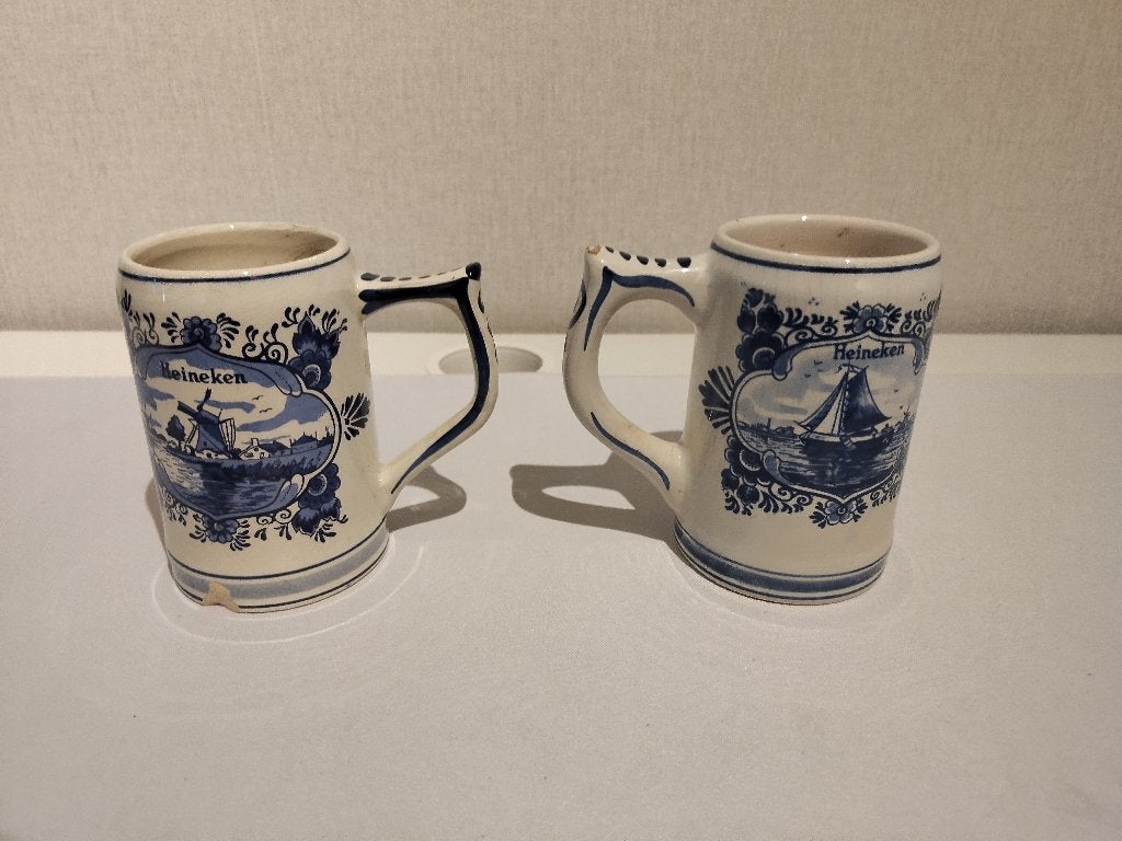 Set van 2 Vintage Heineken Bierpullen – Delfts Blauw (1978), Ophalen, Gebruikt, Pul(len), Heineken