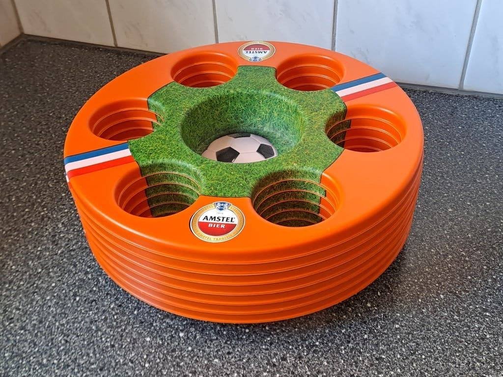 Amstel Bier Oranje Voetbal Flessenhouder Set, Verzamelen, Biermerken, Ophalen of Verzenden, Zo goed als nieuw, Glas of Glazen
