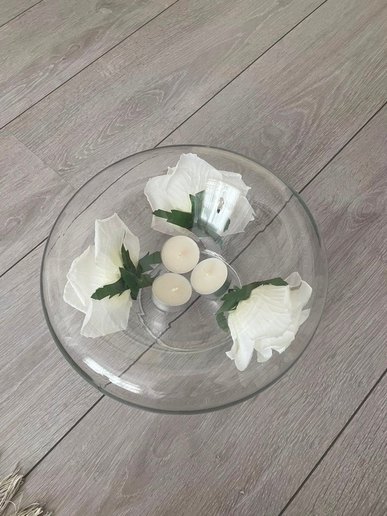 Schaal/vaas met kaarsen. tafeldecoratie, Ophalen, Gebruikt, Schaal, Glas