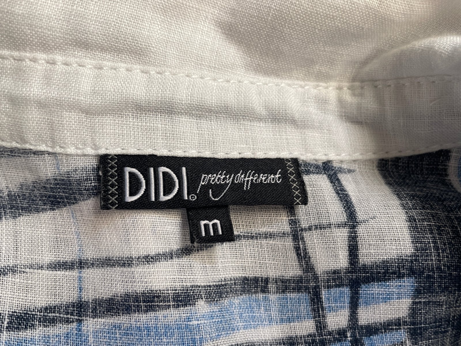 Mooi 100% linnen jurkje maat M wit met blauw, Ophalen of Verzenden, Gedragen, Maat 38/40 (M), Wit