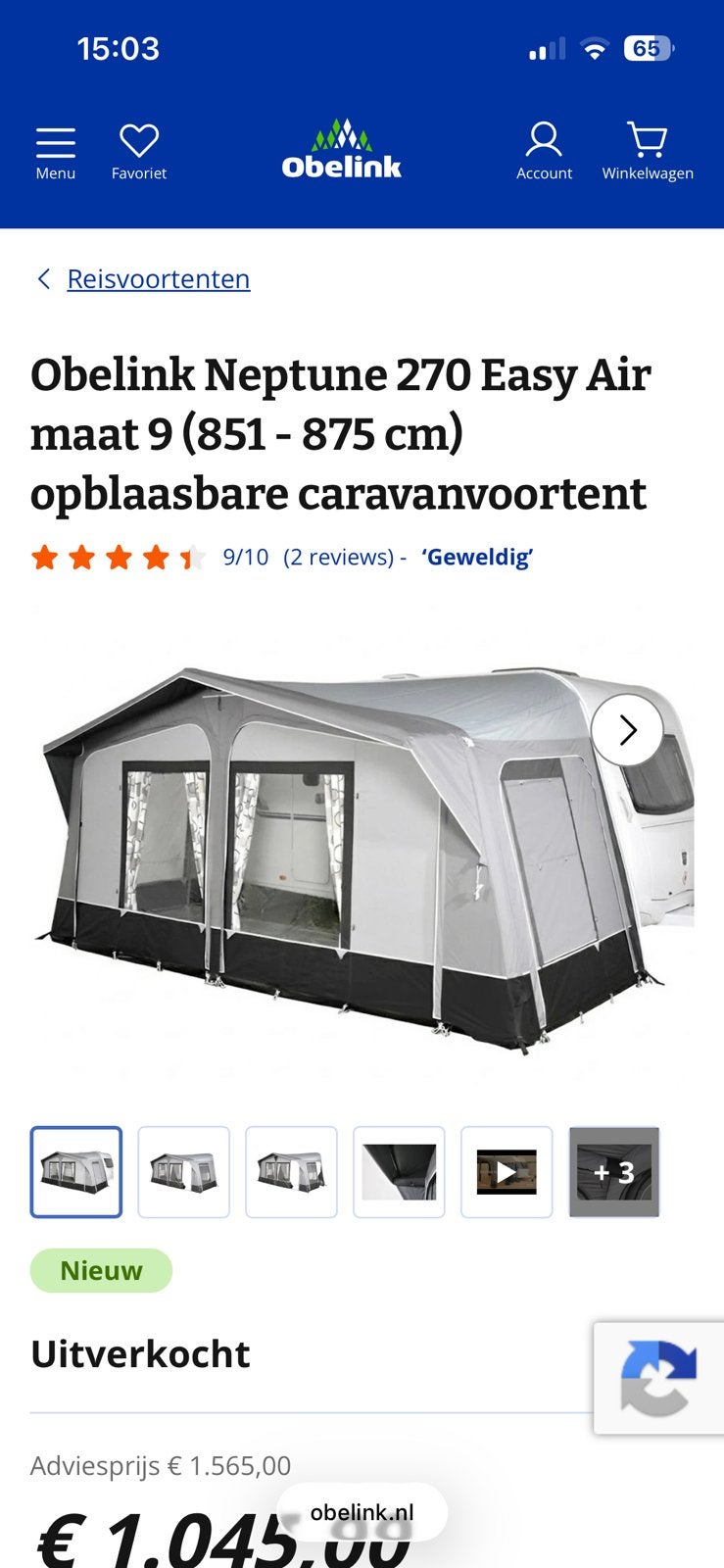Obelink neptune 270 easy air maat 9, Ophalen, Nieuw