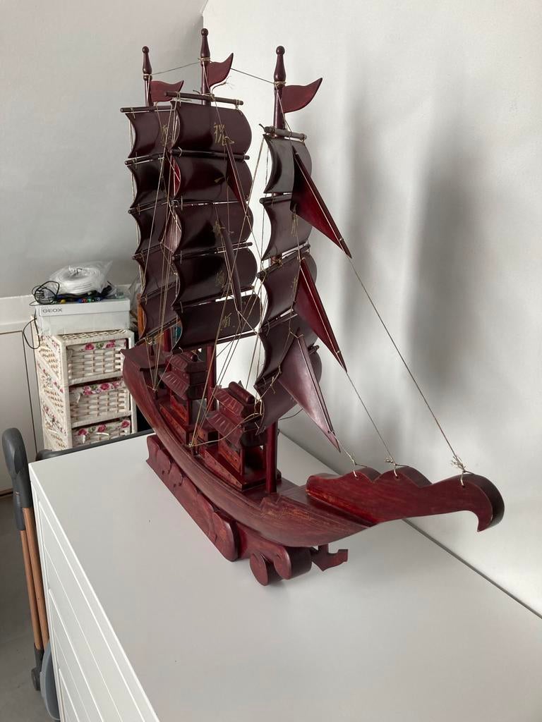 Decoratief Chinees Zeilschip Model - Houten Jonk, Ophalen, Zo goed als nieuw