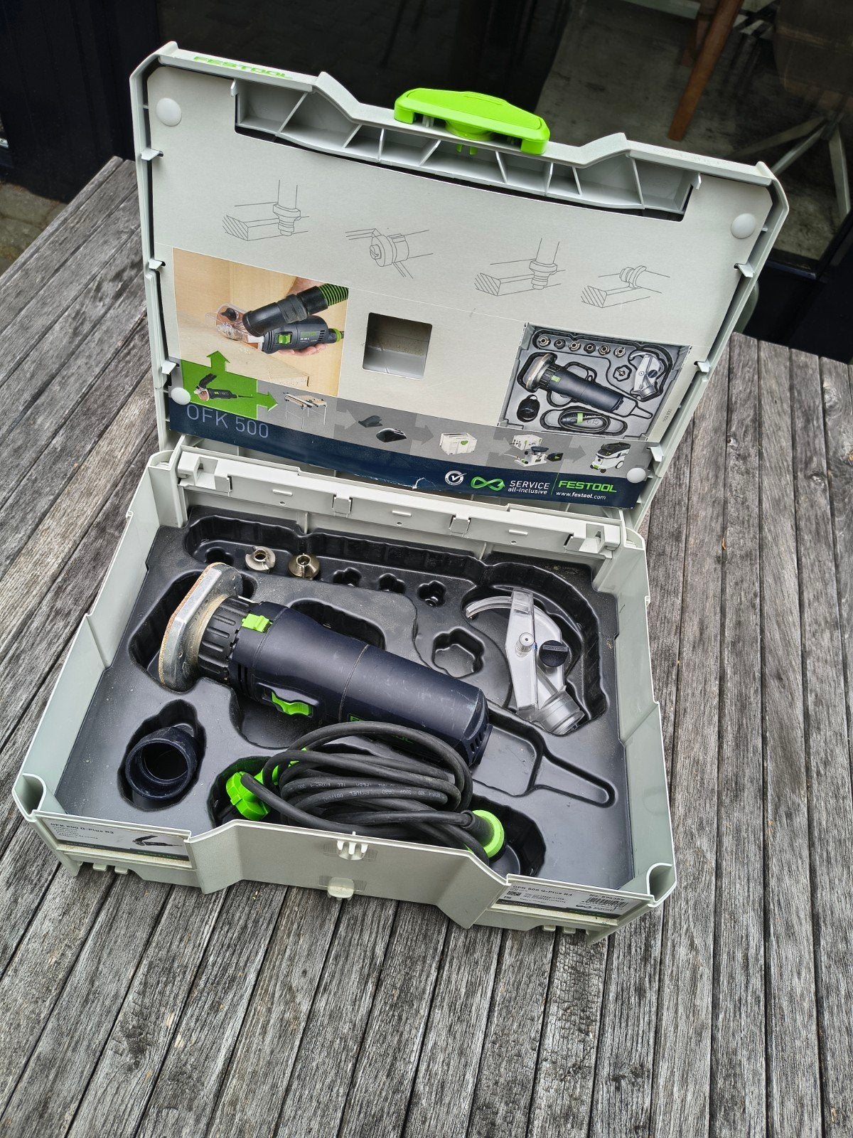 Festool kantenfrees OFK 500 Q - plus R3 mét 2 extra frezen, Ophalen of Verzenden, Zo goed als nieuw, Minder dan 600 watt, Overige typen
