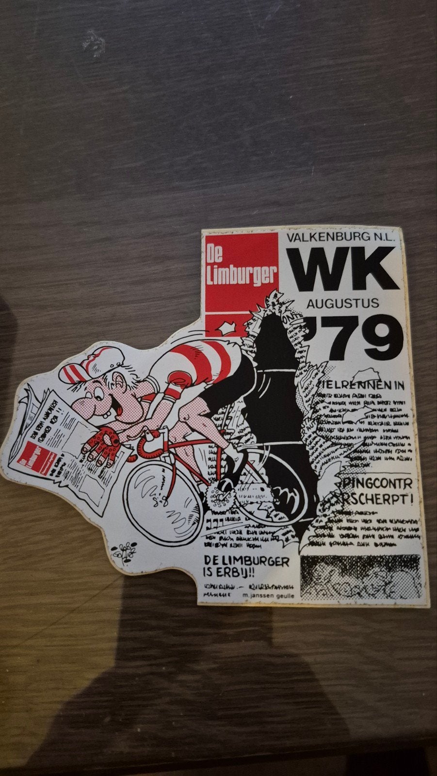 Vintage WK Wielrennen 1979 De Limburger Sticker, Ophalen of Verzenden, Gebruikt, Sport
