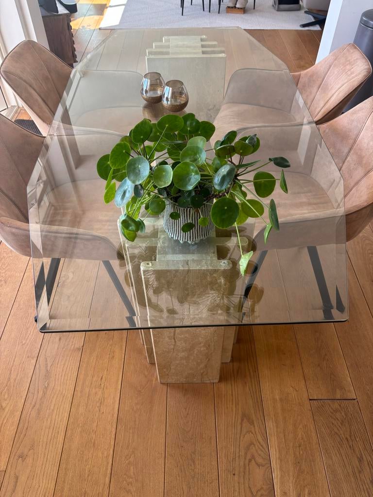 Italiaanse design eettafel 190x100 met glazen blad, Huis en Inrichting, Tafels | Eettafels, Ophalen, Gebruikt, 50 tot 100 cm, Glas