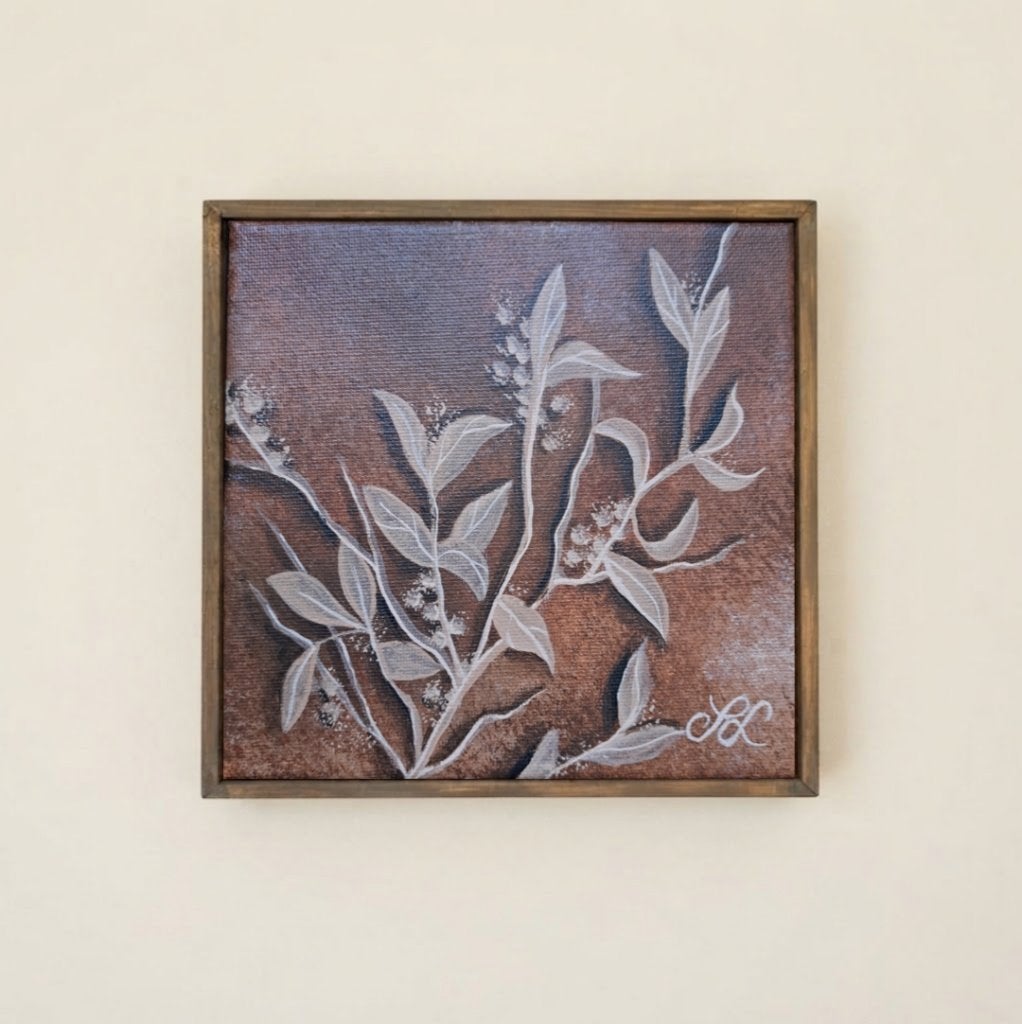 Hand-Painted Botanical Canvas Art (17x17cm), Bloemen, Acrylverf, Expressionistisch, Doek