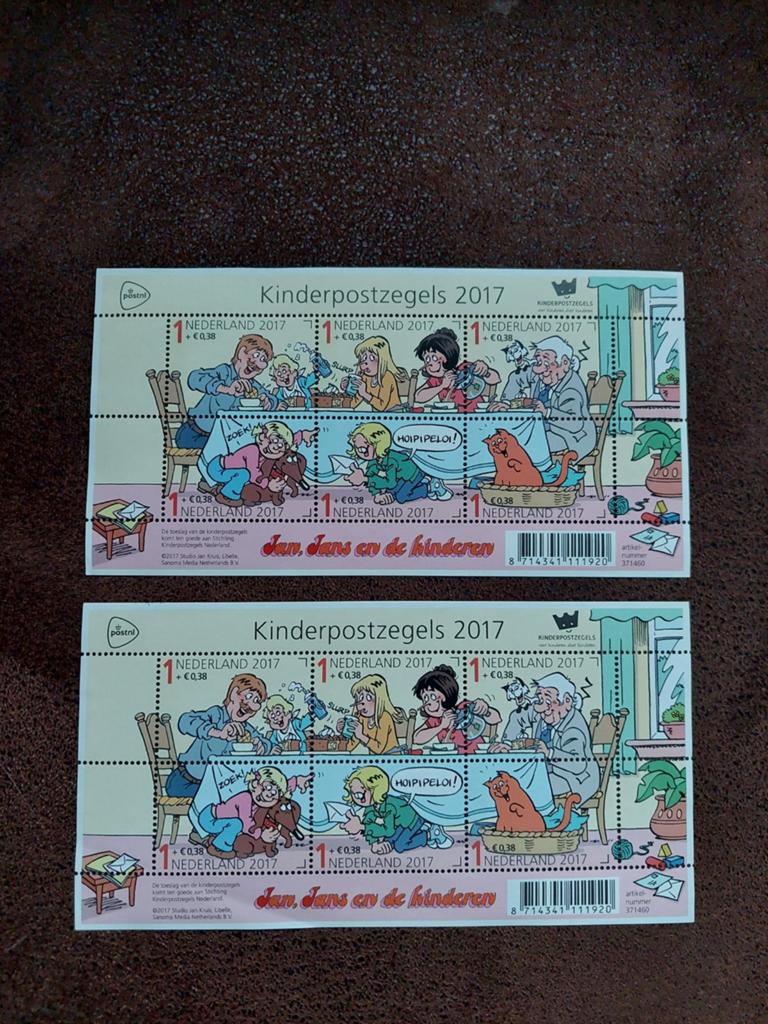 2 velletjes kinderpostzegels 2017, Postzegels en Munten, Postzegels | Nederland, Ophalen of Verzenden, Na 1940, Postfris