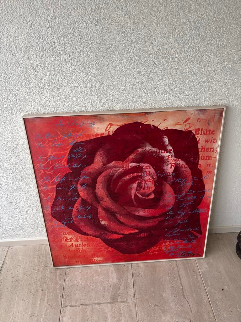 Schilderij met rode roos en tekst 70x70 cm, Ophalen