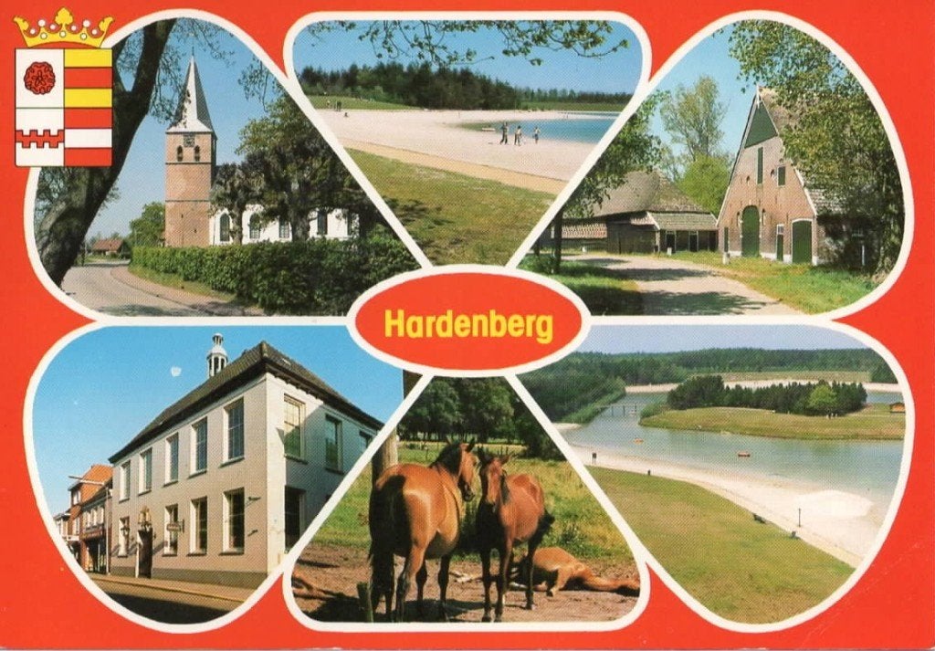 Ansichtkaart Hardenberg, 6-luik, kerk, paarden, boerderij, Ophalen of Verzenden, 1980 tot heden, Gelopen, Overijssel