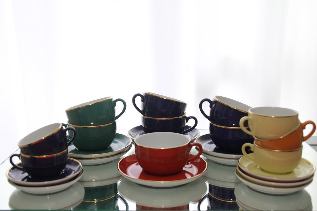 Mitterteich gekleurde koffie- en espresso kop en schotels, Ophalen, Zo goed als nieuw, Overige stijlen, Kop(pen) en/of Schotel(s)