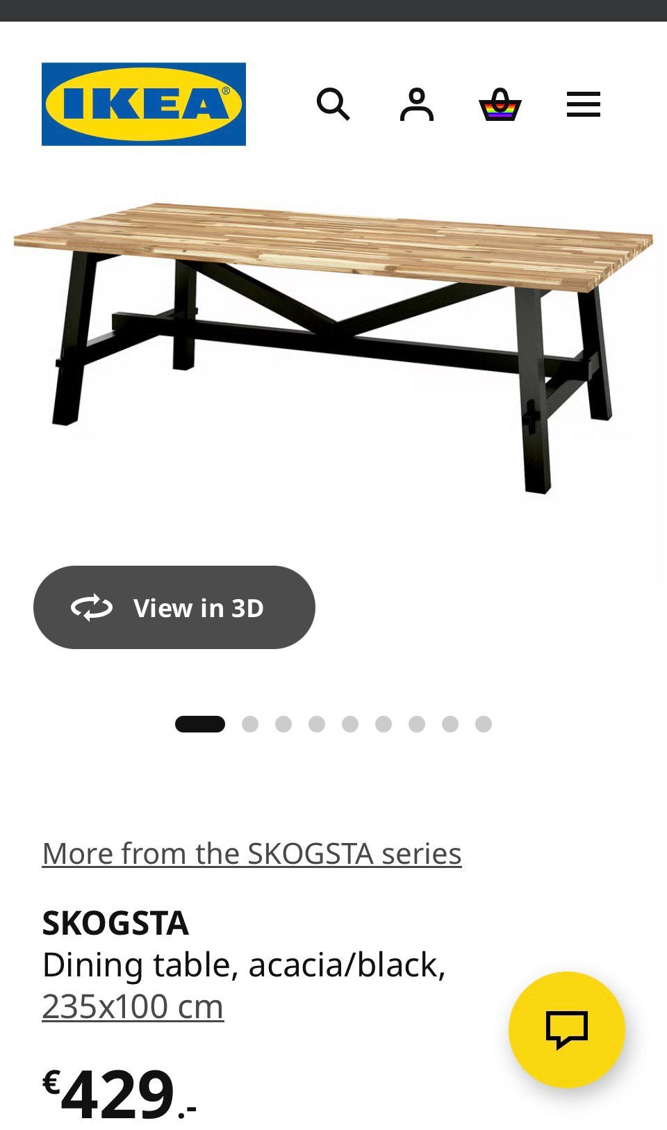 Ikea Skogsta tafel 235x100cm, Ophalen, Zo goed als nieuw, Rechthoekig, 50 tot 100 cm