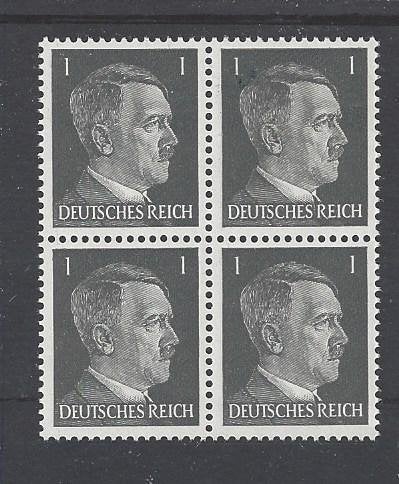 Historie Duitse Rijk, postzegels Adolf Hitler in blok van 4, Verzamelen, Militaria | Tweede Wereldoorlog, Verzenden, Overige soorten