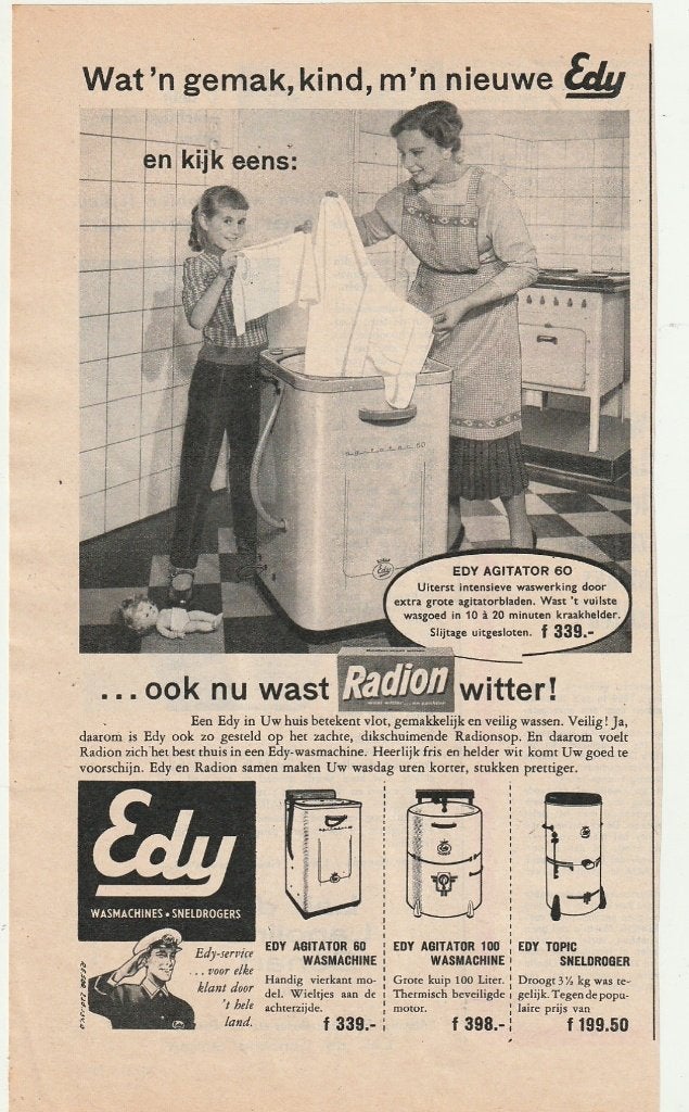 Retro reclame 1958 Edy wasmachine agitator & meisje, Verzamelen, Verzenden, Overige typen