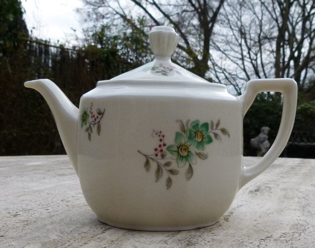 Mosa Theepot en 5 Koffie Kop + Schotels met Groene Bloem, Ophalen of Verzenden