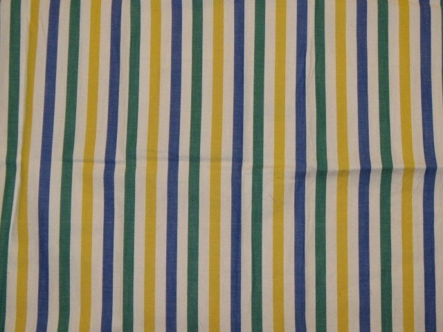 Vintage lap stof wit, geel, groen, blauw gestreept, Meerkleurig, Ophalen of Verzenden, Zo goed als nieuw, 30 tot 120 cm