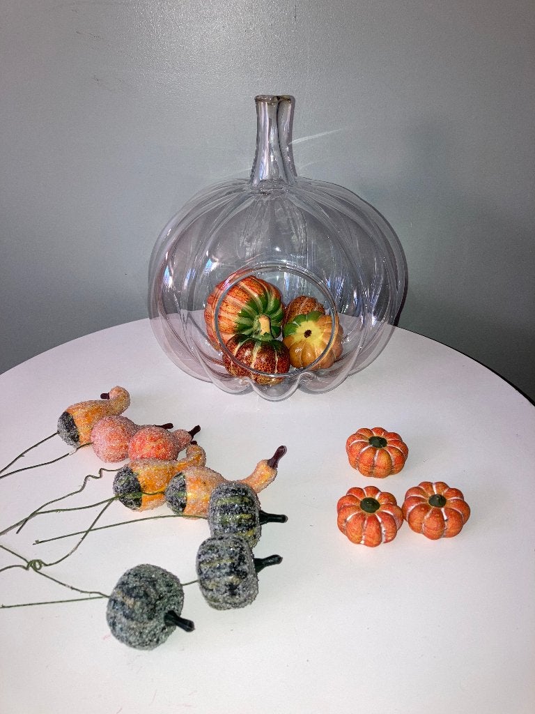Glazen pompoen herfst decoratie, Huis en Inrichting, Glas, Ophalen of Verzenden, Gebruikt