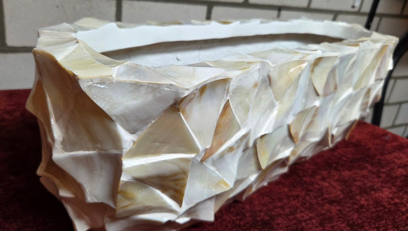 Decoratieve Bloembak met Mozaïek, Ophalen, Met patroon/structuur, Wit, Natuurlijk materiaal