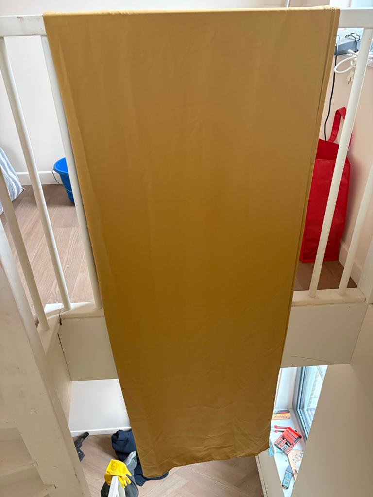 Okergele gordijnen 300cm gevoerd - 3 stuks, Ophalen, 200 cm of meer, Overige kleuren, Zo goed als nieuw