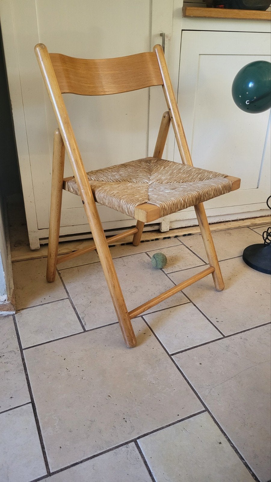 bijzondere vintage folding chair riet gevlochten Danish desi, Ophalen, Gebruikt, Bruin, Folding chair papercord