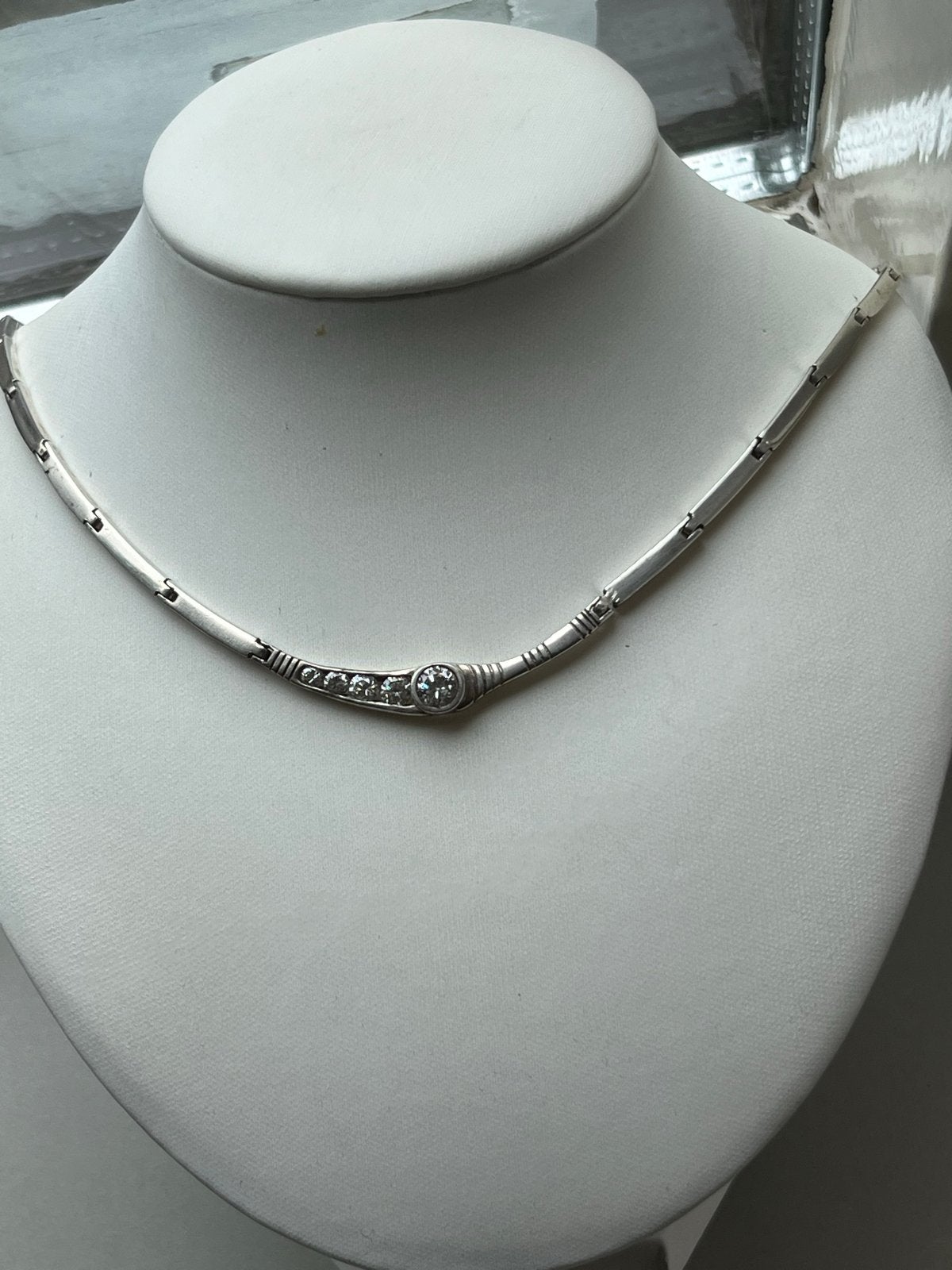 Zilveren ketting met zirkonia steentjes, Verzenden, Zo goed als nieuw, Zilver, Met kristal