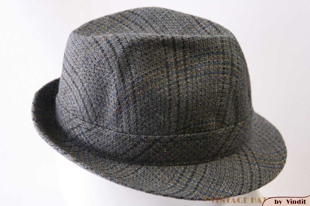 Vintage Vissers hoed blauw grijs 53 = XXS Baantjer stijl, Ophalen of Verzenden, Gedragen, 57 cm (M, 7⅛ inch) of minder, Hoed