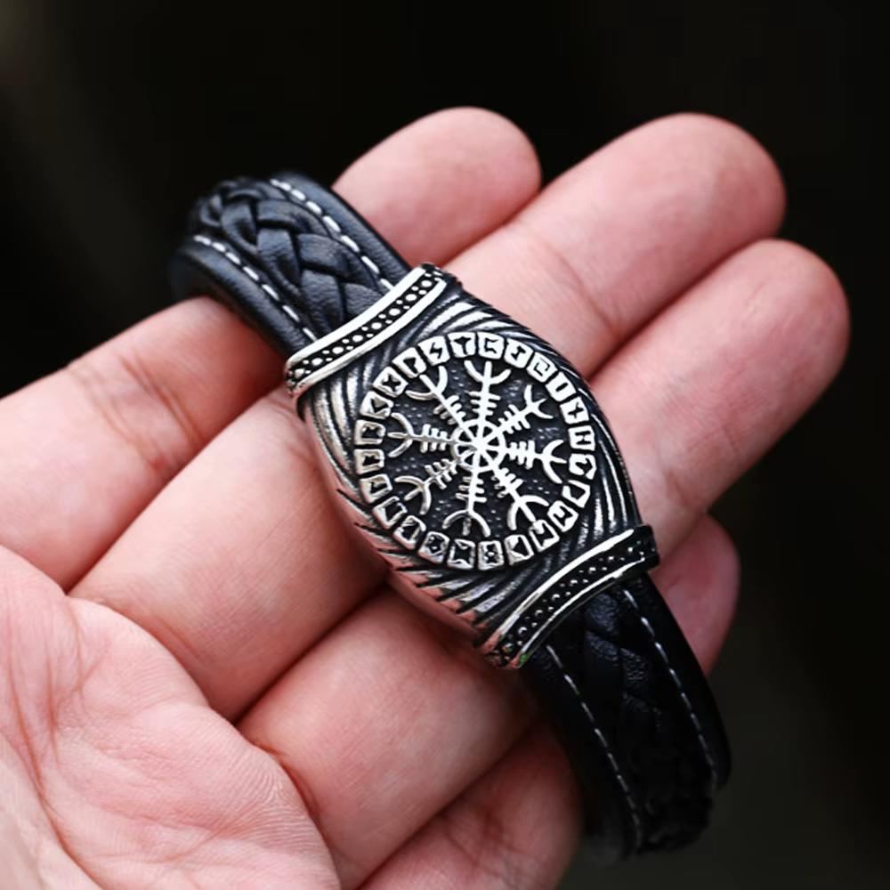 Viking Rune Odin Zwarte Leren Heren Armband, Sieraden, Tassen en Uiterlijk, Verzenden, Nieuw, Zwart, Leer