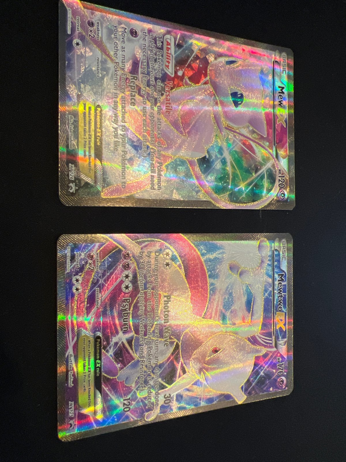 Mew EX en Mewtwo EX Pokémon kaarten (Foil), Ophalen of Verzenden, Gebruikt, Meerdere kaarten, Foil