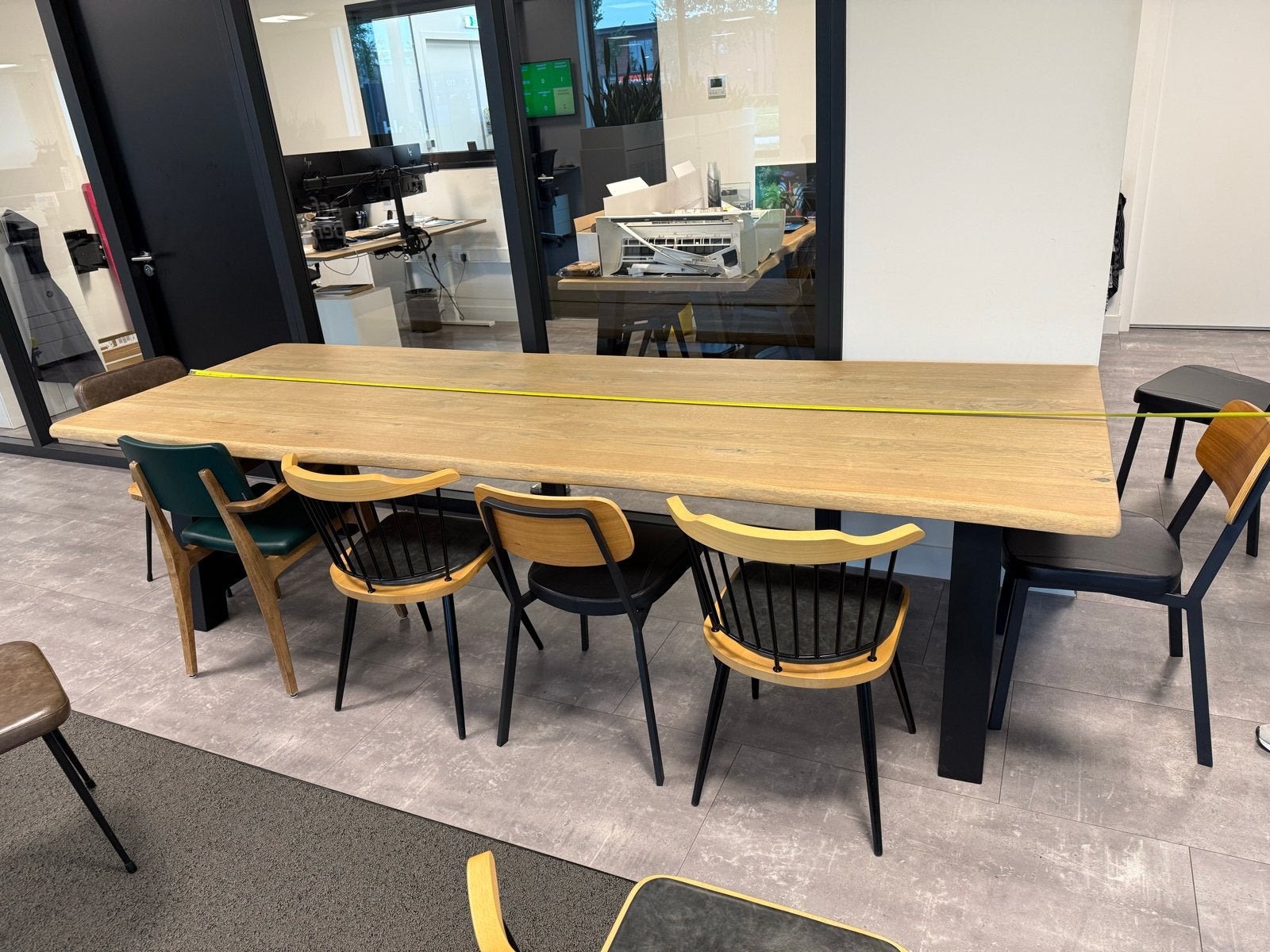 2 Grote eikenhouten eettafel - 300x105cm gebruikt, Ophalen, Gebruikt, 100 tot 150 cm, Eikenhout