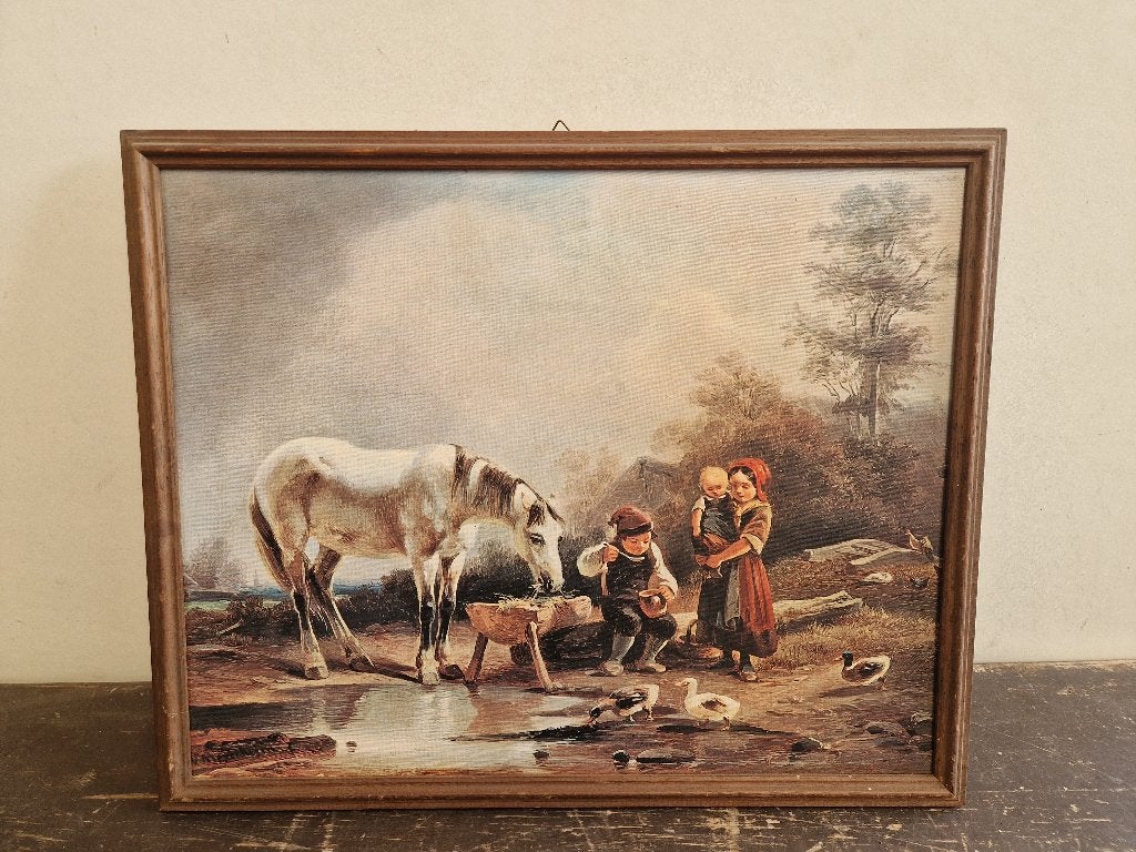 Alexander Meyerheim - paard bij een trog - reproductie, Ophalen of Verzenden, Klassiek, Print, Dieren