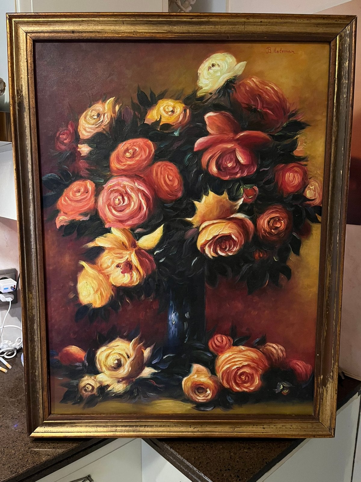 Prachtig groot olieverf bloemen schilderij, Ophalen